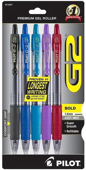 Pilot G2 Premium Retractable Gel-Ink Rolling Ball Pens, Bold Point (1.0mm), Assorted, 5/Pk (12487) Pilot G2 Premium Retractable Gel-Ink Rolling Ball Pens, Bold Point (1.0mm), Assorted, 5/Pk (12487)