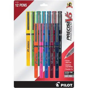 Pilot Precise V5 Refillable Liquid Ink Rolling Ball Refillable Pens, Extra Fine Point (0.5mm) Assorted Ink Pens, 12-Pack Pilot Precise V5 Refillable Liquid Ink Rolling Ball Refillable Pens, Extra Fine Point (0.5mm) Assorted Ink Pens, 12-Pack