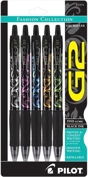 Pilot G2 Premium Refillable and Retractable Rolling Ball Gel Pens, Fine Point, Fashion Collection, 0.7 mm, Black Ink Pens, 5-Pack Pilot G2 Premium Refillable and Retractable Rolling Ball Gel Pens, Fine Point, Fashion Collection, 0.7 mm, Black Ink Pens, 5-Pack