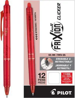Pilot, FriXion Clicker Erasable Gel Pens, Bold Point 1 mm, Pack of 12, Red Pilot, FriXion Clicker Erasable Gel Pens, Bold Point 1 mm, Pack of 12, Red