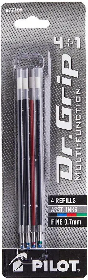 PILOT Dr. Grip 4+1 Multi-Function Ballpoint Ink Refills, Fine Point, Black/Red/Blue/Green Inks, Assorted Colors,4 Count (Pack of 1) (77154) PILOT Dr. Grip 4+1 Multi-Function Ballpoint Ink Refills, Fine Point, Black/Red/Blue/Green Inks, Assorted Colors,4 Count (Pack of 1) (77154)