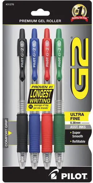Pilot G2 Premium Refillable and Retractable Rolling Ball Colored Gel Pens, Ultra Fine Point, 0.38 mm, Assorted Color Inks, 4-Pack Assorted Pilot G2 Premium Refillable and Retractable Rolling Ball Colored Gel Pens, Ultra Fine Point, 0.38 mm, Assorted Color Inks, 4-Pack Assorted