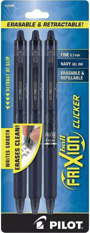 PILOT FriXion Clicker Erasable Pens, Refillable & Retractable Gel Ink Pens, Fine Point 0.7 mm, Navy Ink, 1-Pack (Pack of 3) - Ideal for School, Journaling, & Office Writing PILOT FriXion Clicker Erasable Pens, Refillable & Retractable Gel Ink Pens, Fine Point 0.7 mm, Navy Ink, 1-Pack (Pack of 3) - Ideal for School, Journaling, & Office Writing