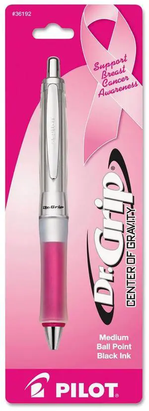 PILOT Dr. Grip Center of Gravity - Breast Cancer Awareness Refillable & Retractable Ballpoint Pen, Medium Point, Silver/Pink Barrel, Black Ink, Single Pen (36192) PILOT Dr. Grip Center of Gravity - Breast Cancer Awareness Refillable & Retractable Ballpoint Pen, Medium Point, Silver/Pink Barrel, Black Ink, Single Pen (36192)
