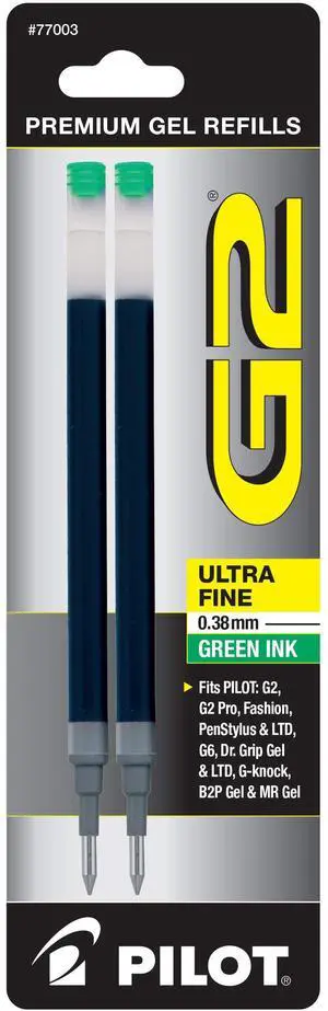 Pilot, G2 Gel Ink Refills, Ultra Fine Point 0.38 mm, Green, Pack of 2 Pilot, G2 Gel Ink Refills, Ultra Fine Point 0.38 mm, Green, Pack of 2