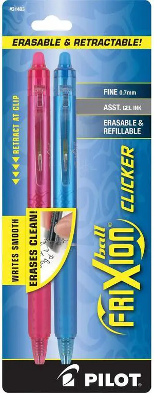 PILOT FriXion Clicker Erasable, Refillable & Retractable Gel Ink Pens, Fine Point, Assorted Color Inks, 2-Pack (31483) PILOT FriXion Clicker Erasable, Refillable & Retractable Gel Ink Pens, Fine Point, Assorted Color Inks, 2-Pack (31483)