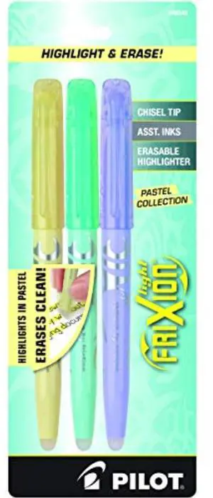 Pilot, FriXion Light Pastel Erasable Highlighters, Chisel Tip, Pack of 3, Pastel Yellow, Green & Purple Pilot, FriXion Light Pastel Erasable Highlighters, Chisel Tip, Pack of 3, Pastel Yellow, Green & Purple