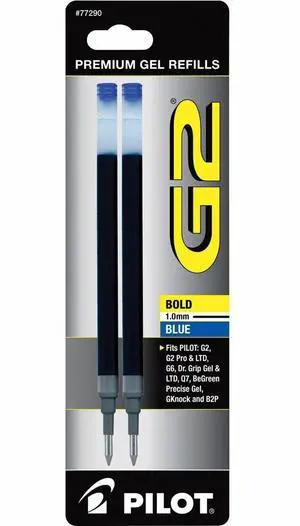 Pilot, G2 Gel Ink Refills, Bold Point 1 mm, Blue, Pack of 2 Pilot, G2 Gel Ink Refills, Bold Point 1 mm, Blue, Pack of 2