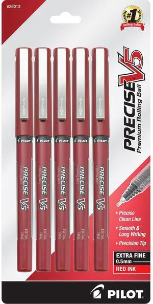 Pilot Precise V5 Rollerball, Extra Fine Point 0.5 mm Red Pens, Pack of 5 | rollerball pen for smooth writing, perfect for notes and journaling, smudge resistant rolling ball pen Pilot Precise V5 Rollerball, Extra Fine Point 0.5 mm Red Pens, Pack of 5 | rollerball pen for smooth writing, perfect for notes and journaling, smudge resistant rolling ball pen