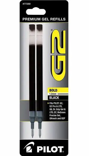 Pilot, G2 Gel Ink Refills, Bold Point 1 mm, Black, Pack of 2 Pilot, G2 Gel Ink Refills, Bold Point 1 mm, Black, Pack of 2