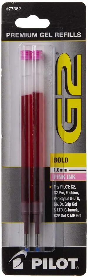 Pilot, G2 Gel Ink Refills, Bold Point 1 mm, Pink, Pack of 2 Pilot, G2 Gel Ink Refills, Bold Point 1 mm, Pink, Pack of 2