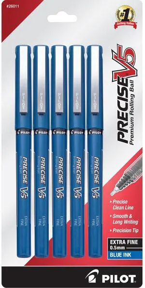 Pilot Precise V5 Rollerball Pens, Extra Fine Point 0.5 mm Blue Pens, Blue, Pack of 5 - Ideal for School, Journaling & Office Writing Pilot Precise V5 Rollerball Pens, Extra Fine Point 0.5 mm Blue Pens, Blue, Pack of 5 - Ideal for School, Journaling & Office Writing