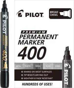 PILOT Premium 400 Permanent Markers, Broad Point Chisel Tip, Black Ink, Box of 12 (SA4-BLK) PILOT Premium 400 Permanent Markers, Broad Point Chisel Tip, Black Ink, Box of 12 (SA4-BLK)