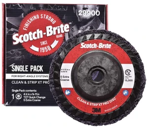 3M Scotch-Brite Clean and Strip XT Pro Disc, XO-DC, SiC Extra Coarse, T27, 4-1/2 in x 5/8"-11, Silicon Carbide Cuts Aggressively and Leaves a Fine Finish, Resists Loading, Purple 3M Scotch-Brite Clean and Strip XT Pro Disc, XO-DC, SiC Extra Coarse, T27, 4-1/2 in x 5/8"-11, Silicon Carbide Cuts Aggressively and Leaves a Fine Finish, Resists Loading, Purple