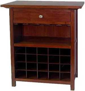 Winsome 94441 Walnut Beechwood WINE CABINET GLASS 20 BTL