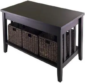 Winsome Morris 18.11" x 40" x 22.05" Wood Coffee Table With 3 Foldable Baskets Dark Brown 92441