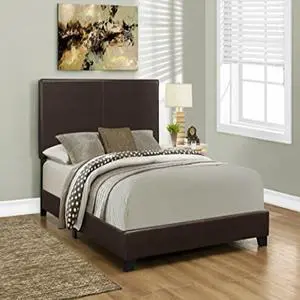 BED - QUEEN SIZE / DARK BROWN LEATHER-LOOK FABRIC