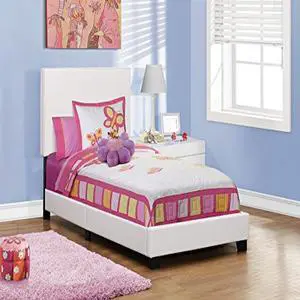 BED - TWIN SIZE / WHITE LEATHER-LOOK FABRIC