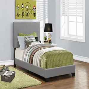 BED - TWIN SIZE / GREY LEATHER-LOOK FABRIC