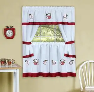 Gala Embellished Cottage Set - 58x36 Tailored Tier Pair/58x36 Tailored Topper with attached swaggers and tiebacks. - Rose