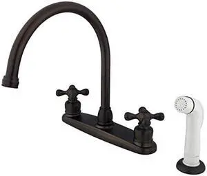 Kingston Brass KB725AX Double Handle Goose Neck Kitchen Faucet with White Sprayer