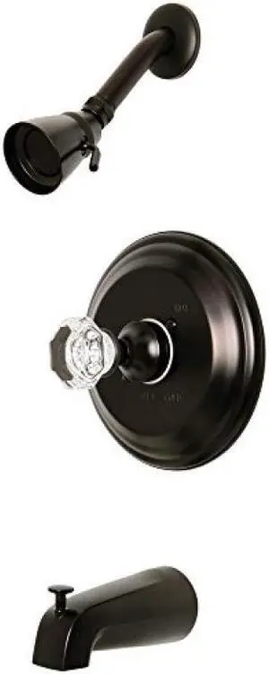 Kingston Brass KB2635WCL Celebrity Tub & Shower Faucet with Single Crystal Octagonal Knob Handle, Oil Rubbed Bronze