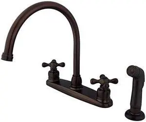 Kingston Brass KB725AXSP Double Handle Goose Neck Kitchen Faucet with Sprayer