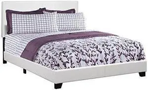 BED - QUEEN SIZE / WHITE LEATHER-LOOK FABRIC