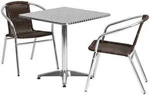 Flash Furniture Lila Indoor-Outdoor 27.5'' Square Table Set with 2 Rattan Chairs Dark Brown (TLH28SQ020CHR2)