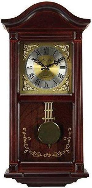 Bedford Clock Collection Mahogany Cherry Wood 22" Wall Clock with Pendulum and Chimes