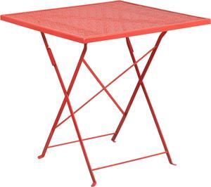 Commercial Grade 28" Square Coral Indoor-Outdoor Steel Folding Patio Table