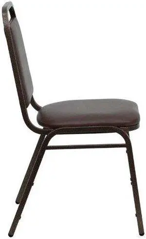 HERCULES Series Trapezoidal Back Stacking Banquet Chair in Brown Vinyl - Copper Vein Frame