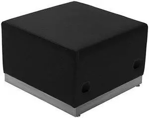 HERCULES Alon Series Black LeatherSoft Ottoman with Brushed Stainless Steel Base