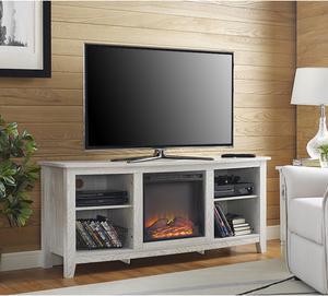 58" Wood Fireplace Media TV Stand Console - White