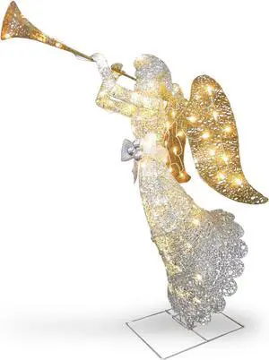National Tree Company DF070005U 48" Silver Angel Decor, AC Powered - Cool White LED Lights - 24" x 30 "x 48" - Silver