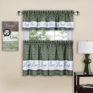 Live, Love, Laugh Window Curtain Tier Pair and Valance Set - 58x36 - Green
