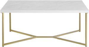 42" Mid Century Modern Transitional Y-Leg Coffee Table - White Faux Marble/Gold