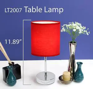 Simple Designs Chrome Mini Basic Table Lamp with Fabric Shade 2 Pack Set