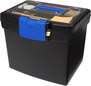 Storex Portable File Box, with XL Storage Lid, Black/Blue