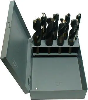 Drill America KFD1008-SET KFD 8 Piece High-Speed Steel Silver and Deming Drill Bit Set in Metal Case, Black/Gold Oxide Finish, 1/2" Round Shank, Spiral Flute, 135 Degrees Split Point (Pack of 1)