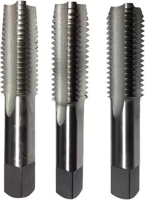 Drill America DWT Series Qualtech Carbon Steel Hand Threading Tap Set, Uncoated (Bright) Finish, Round with Square End Shank, 9/16"-18 UNC (Pack of 1)