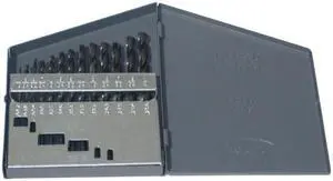 Drill America D/A13J-SP-SET 13 Piece High-Speed Steel Jobber Length Drill Bit Set in Metal Case, Black Oxide Finish, Round Shank, Spiral Flute, 135 Degrees Split Point (Pack of 1)