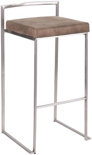 Fuji Contemporary Stackable Barstool in Stainless Steel with Brown Cowboy Fabric Cushion by LumiSource - Set of 2