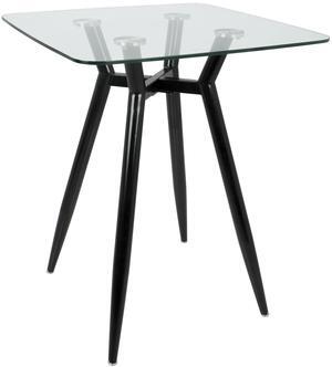Clara Mid-Century Modern Square Counter Table with Black Metal Legs and Clear Glass Top by LumiSource