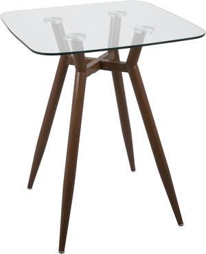 Clara Mid-Century Modern Square Counter Table with Walnut Metal Legs and Clear Glass Top by LumiSource