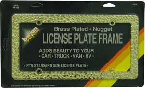 DELUXE BRASS PLATED GOLD NUGGET LICENSE PLATE FRAME - FITS STANDARD PLATES DELUXE BRASS PLATED GOLD NUGGET LICENSE PLATE FRAME - FITS STANDARD PLATES