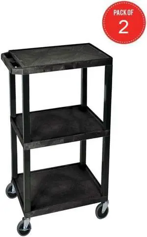 Luxor WT34S 3 Shelves Tuffy Utility Cart - Black (pack of 2)