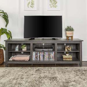 WE Furniture 70" Wood Media TV Stand Storage Console - CHARCOAL