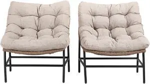 Transitional Outdoor Rattan Scoop Chairs, Set of 2 - Natural