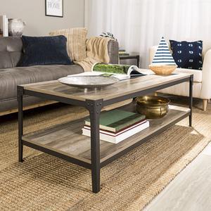 Walker Edison Angle Iron Rustic Wood Coffee Table - Grey Wash